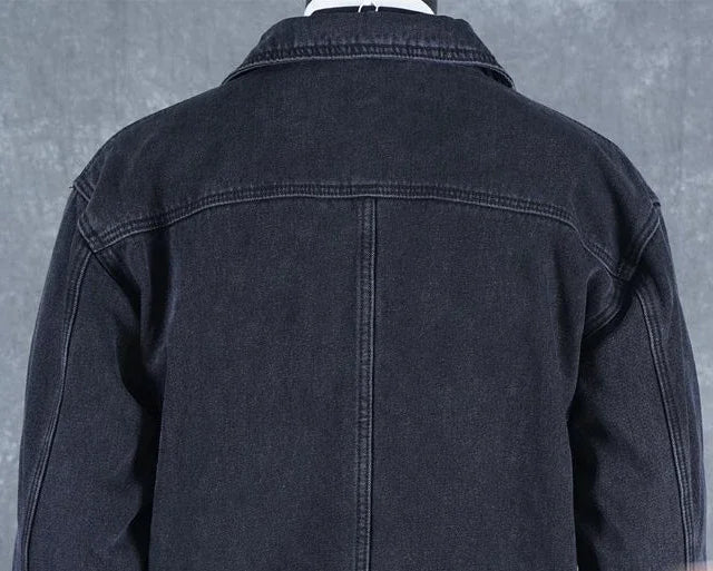 Men's Denim Jacket Padding Wool Male Jean Coats Elatic Black with Sheep Padded Warm Wide Shoulders One Piece Cheap Price Stylish