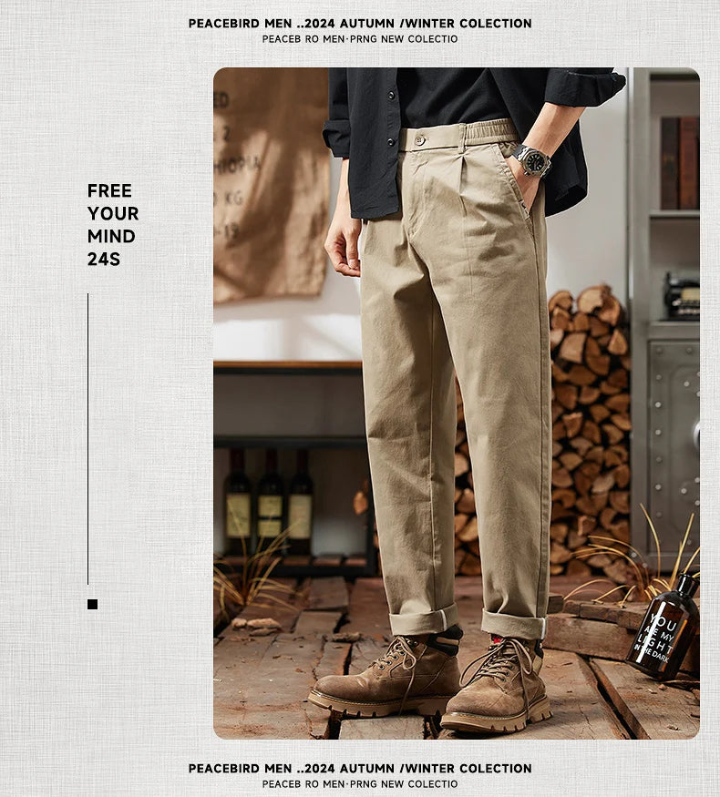 HIQOR Men Elastic Waist Cargo Pants New In Man Cotton Casual Pants Male Workwear Hombre Straight Trousers Male Big Size 28-38