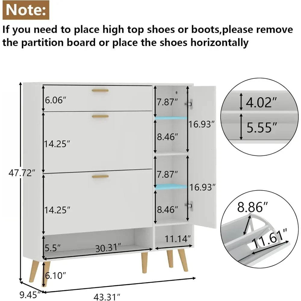 Shoe Rack Cabinet, Free Standing Shoes Storage Organizer Cabinet with 2 Flip Drawers, Entryway Narrow Shoe Rack Storage