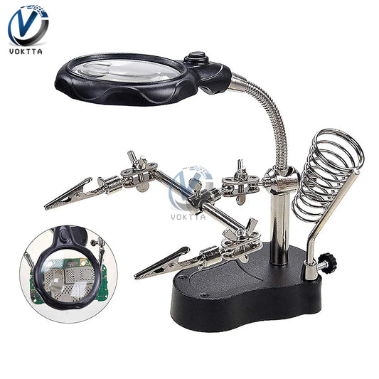 Portable Soldering Iron Station LED Magnifying Glass Soldering Iron Stand Rework Station Desktop Magnifier Soldering Repair Tool