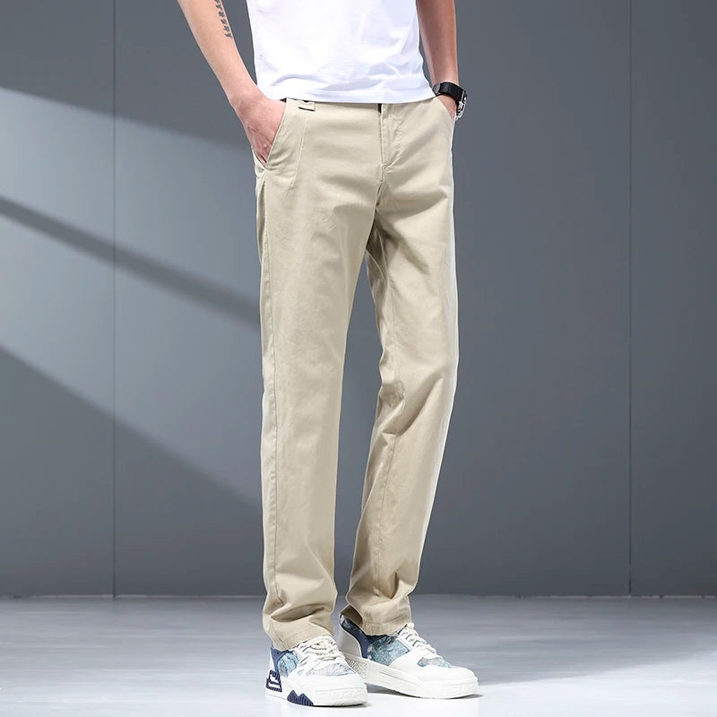 Thin Men's Casual Pants Highly Elastic Comfortable Stretch Cotton Straight Trousers  Loose Fashion Summer Clothes 3-colors