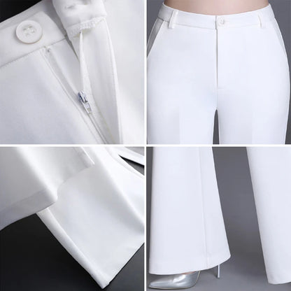 2024 Summer Thin Wide Leg Bell Bottom Pants Womens High Waist Classic Suit Trousers Office Fashion Slim White Flare Pantalones