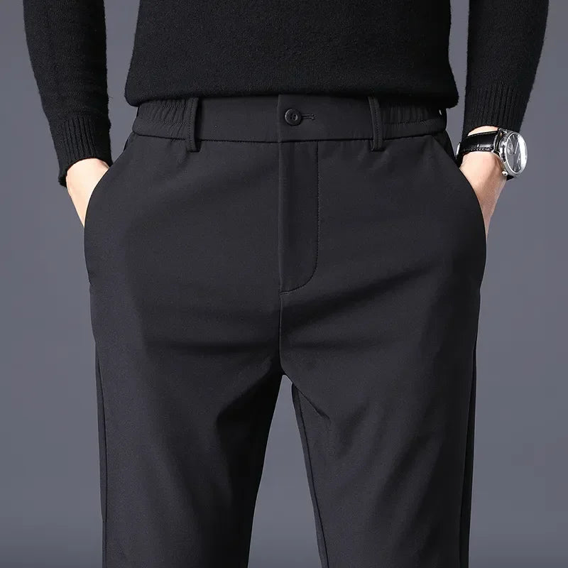 Spring Summer Thin Men's Business Casual Pants High Elastic Jogger Slim Straight Korean Brand Trousers Clothes Black Gray Blue