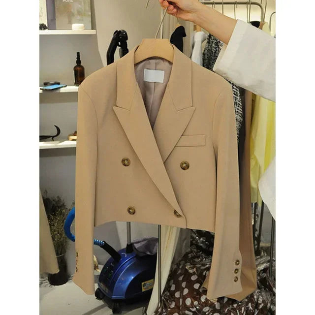 White Short Blazer Women Coat Office Lady Fashion Korean Spring Autumn Pockets Vintage Simple Casual Clothing