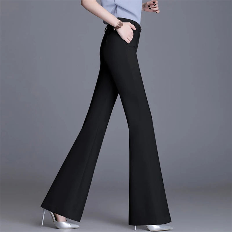 2024 Summer Thin Wide Leg Bell Bottom Pants Womens High Waist Classic Suit Trousers Office Fashion Slim White Flare Pantalones