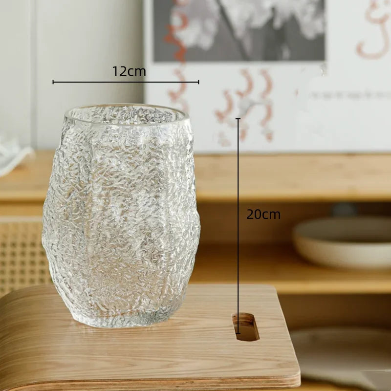 Glass Vase Pleated Roads Green Transparent Hydroponics Flower Vase Flower Arrangement Accessories Terrarium Home Decoration