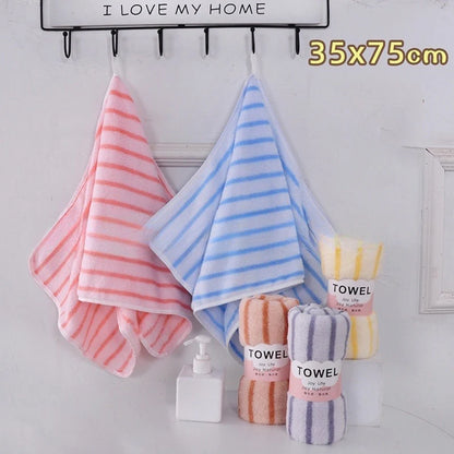 Bath Towel Coral Fleece Microfiber Striped Adult Household Textiles Bathroom Soft Woman Sauna Spa Absorbent Towel 35x75cm