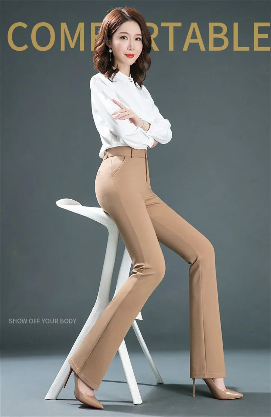 Office Flare Suits Pants High Waist Slim Casual Ol Strecth Pantalones Women New Elegant Straight Calcas Classic Formal Trousers