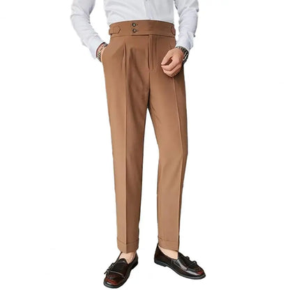 Men Pants Classic Men's Office Trousers Slim Fit High Waist Vintage Pockets Formal Business Style Pants for A Sophisticated Look