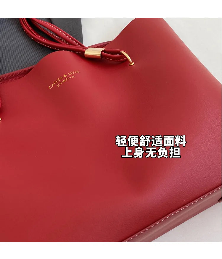 Red Fashion Shoulder Bag Large Capacity Brand Tote Bag PU Leather Luxury Designer Tote Bag Commuter Wedding Party Big Handbag