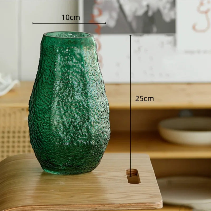 Glass Vase Pleated Roads Green Transparent Hydroponics Flower Vase Flower Arrangement Accessories Terrarium Home Decoration