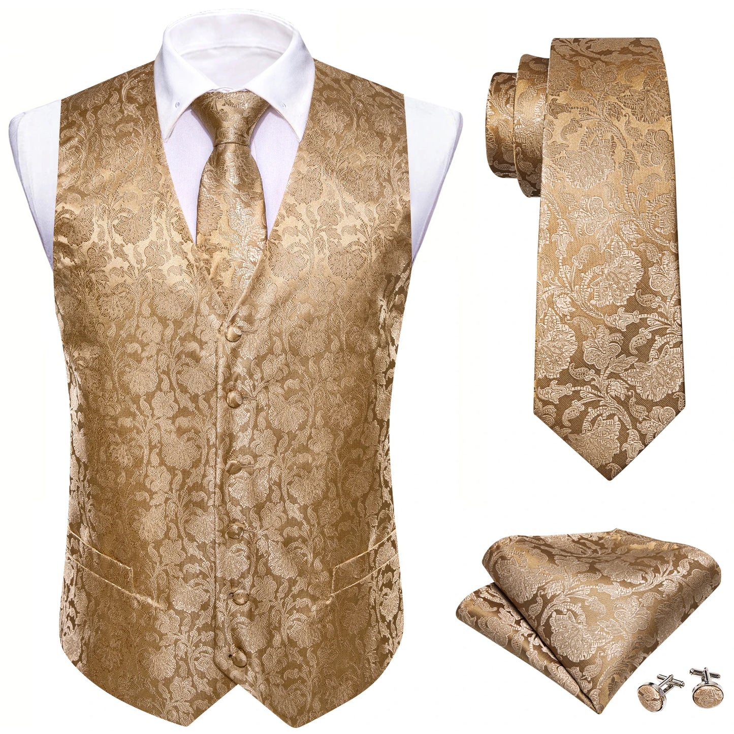 Designer Vest for Men Silk Embroidered Red Burgundy Paisley Waistcoat Tie Pocket Square Set Slim Fit Wedding Suit Barry Wang