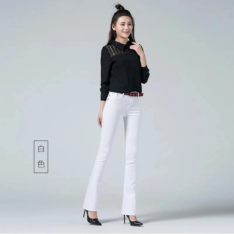 Female Elastic Force Straight Cylinder Pants Spring Autumn Annals Women Micro Flared Trousers Ladies New Solid Color Pantalons