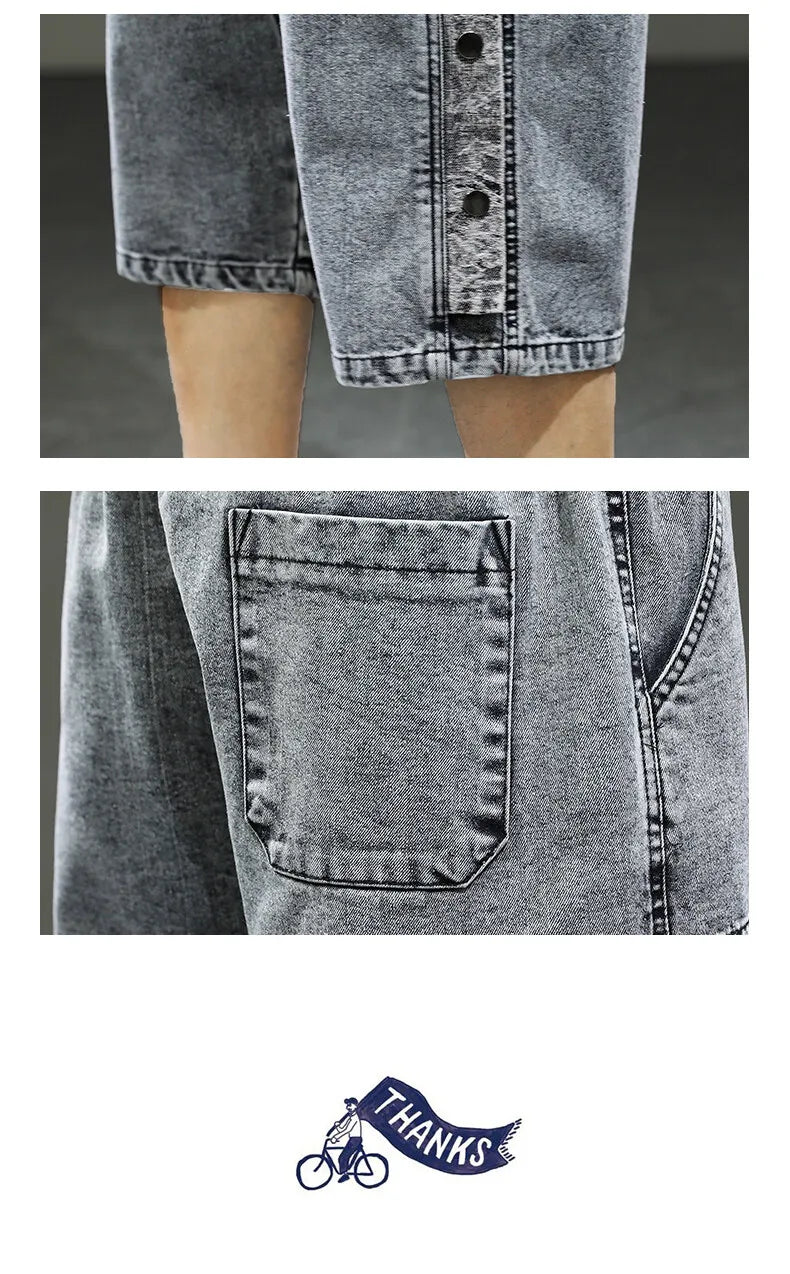 Big Size Denim Shorts Men Summer Streetwear Fashion Male Jean Shorts Y2k Baggy Plus Size 3/4 Long Black Wide Leg Korean Style