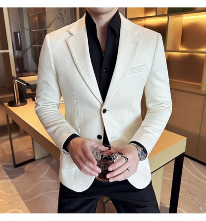 Suede Blazer Men's Fashionable Slim Fit Suit Jacket High-quality Single Breasted Business Dress Formal Jacket Blazer Hombre