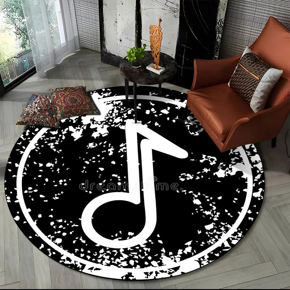 Piano Black White Key Music Symbol Area Rug,Round Carpet Rug for Living Room Bedroom Sofa Foot Pad Decor Non-slip Floor Mat Gift