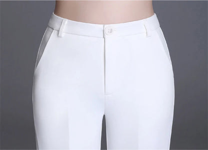 2024 Summer Thin Wide Leg Bell Bottom Pants Womens High Waist Classic Suit Trousers Office Fashion Slim White Flare Pantalones