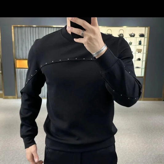 European Men's Autumn and Winter New High-quality Hoodie Round Neck Trendy and Versatile Long Sleeved Hoodie for Men