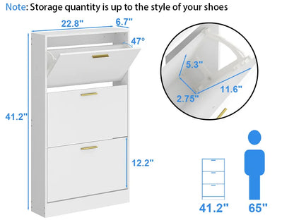 Shoe Cabinet for Entryway Set of 2Narrow Cabinet with 3 Flip Drawers,Wood Hidden Shoe Storage,Freestanding Organizer for Hallway