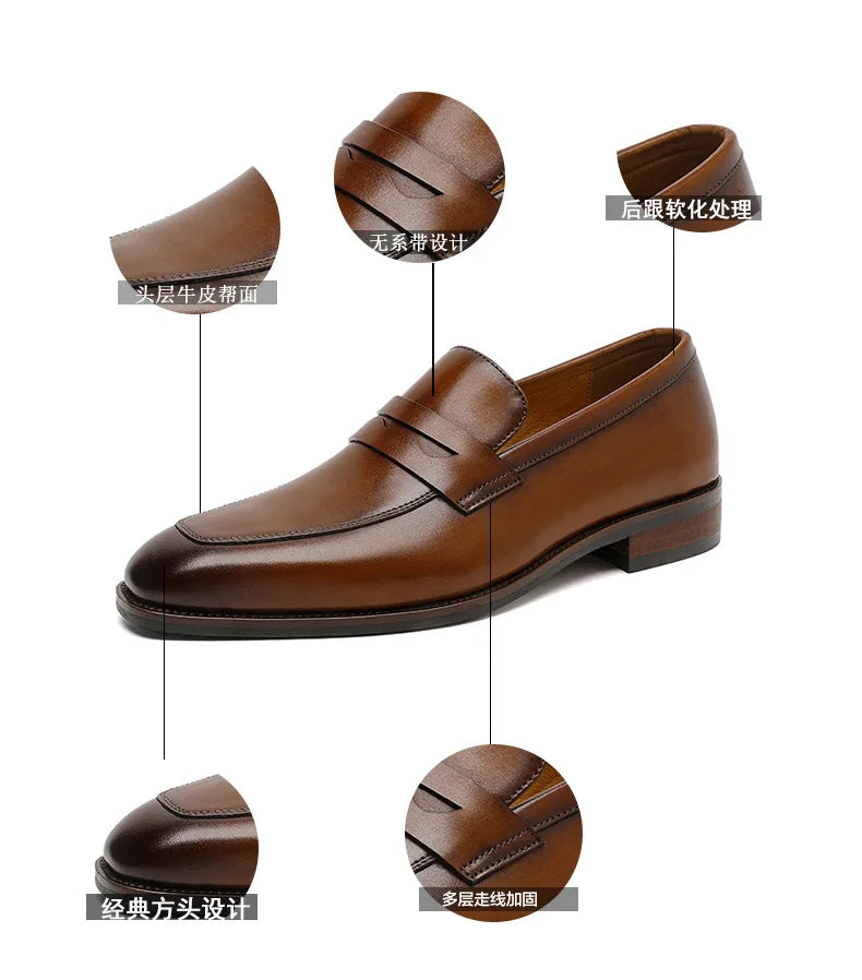 Luxury Slip On Dress Shoes Men Genuine Leather Italian Loafer Shoes For Men Black Brown Brand Formal Oxford Men Casual Shoes