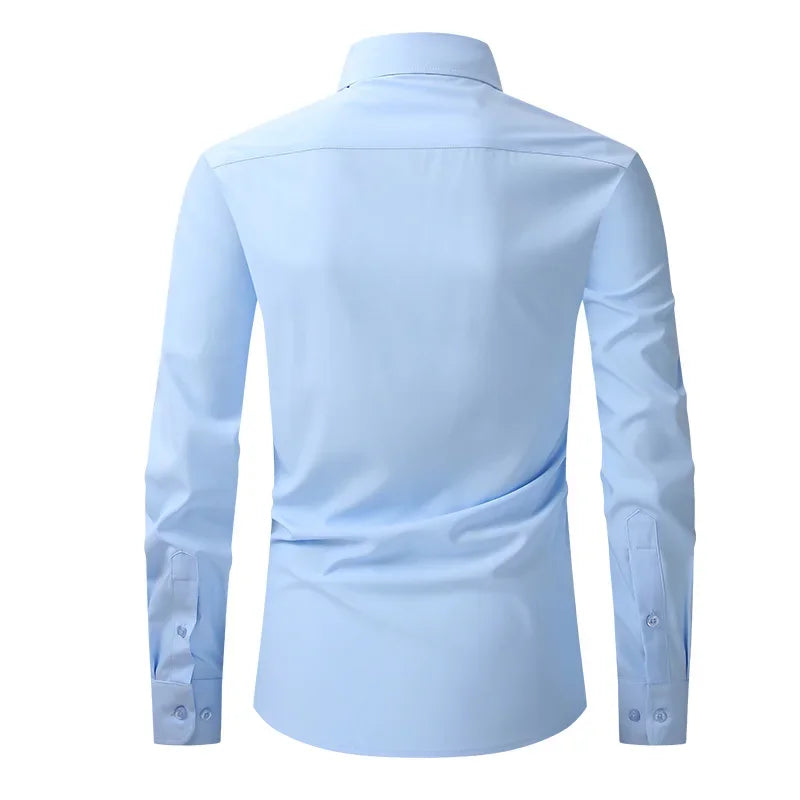 2024 Anti-Wrinkle Stretch Slim Elasticity Fit Male Dress Business Basic Long Sleeved Men Social Formal Shirt USA SIZE S-2XL