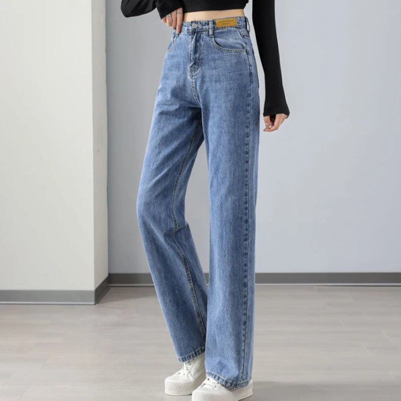 New Arrivals White Blue Denim Jeans For Women Straight Wide Leg Female Long Pants High Quality Trousers Four Season Mop Pants