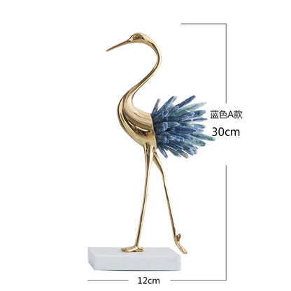 Artificial crystal swan ornaments light luxury modern minimalist study living room Nordic brass crane home decoration crafts