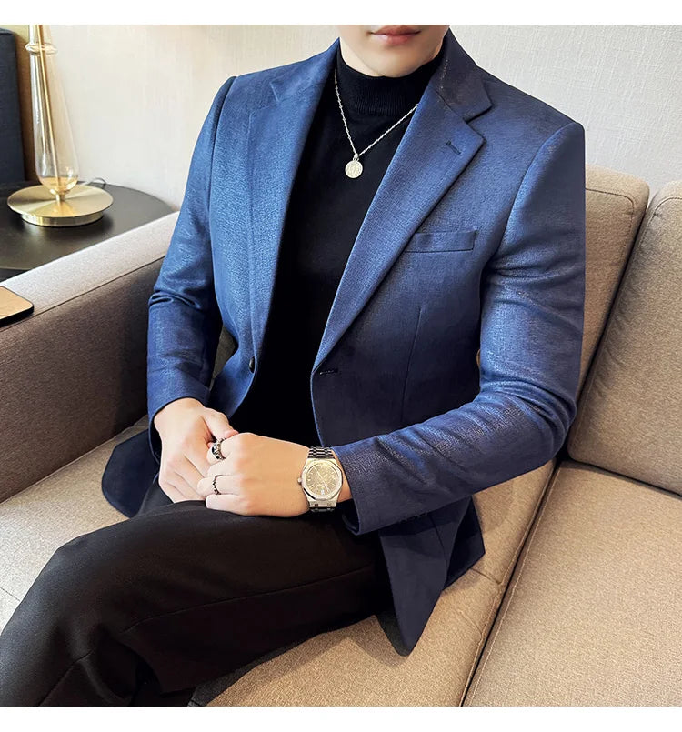 Suede Blazer Men's Fashionable Slim Fit Suit Jacket High-quality Single Breasted Business Dress Formal Jacket Blazer Hombre