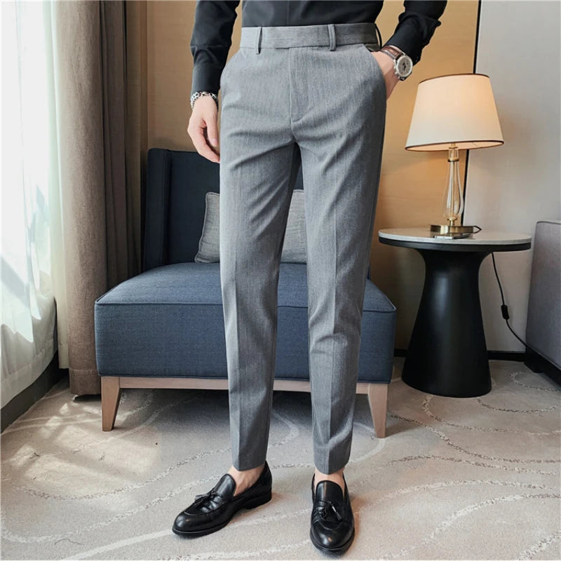 British Style Striped Slim Fit Suit Pant Men Business Casual Simple Dress Pants High Quality Social Wedding Party Trousers 38-28