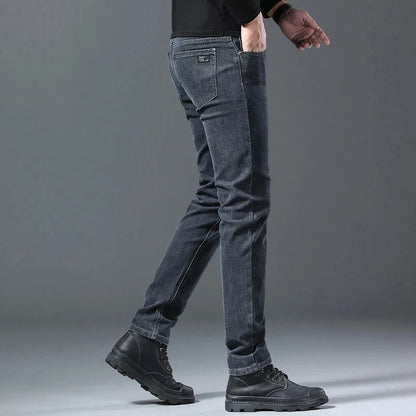 2024 Spring Summer New Style Classic Slim Jeans for Men Korean Fashion Simple Solid Color Straight Skinny Denim Trousers Male