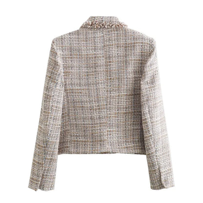 Streetwear Women's Tweed Suit Jacket Short Blazers Autumn Winter Double-breasted Slim Coat Casual Tops Female Woolen Blazers