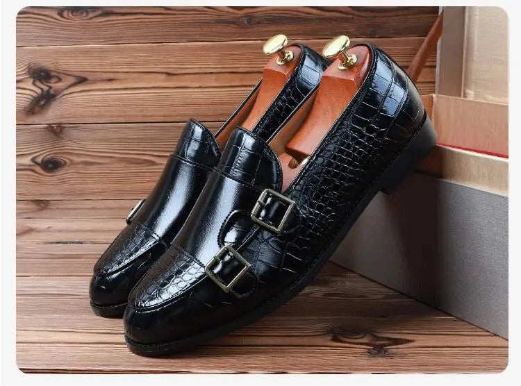 Man Crocodile Grain Microfiber Leather Casual Shoes Mens Buckle Party Wedding Loafers Comfortable Moccasins Driving Flats