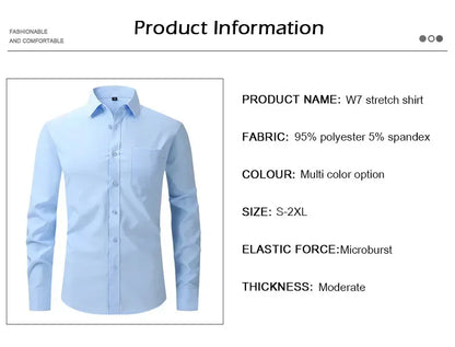 US Size Elastic Shirt New Men's Business and Leisure Long Sleeved Shirt Slim Fit Professional Dress Best-selling Seasonal Style