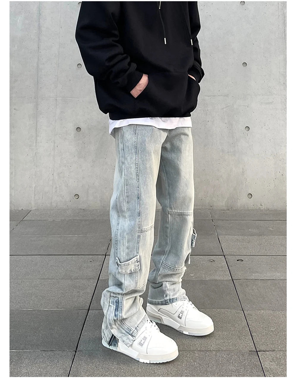 Streetwear Jeans Men Y2k Autumn Fashion Casual Zip Flared Trousers Slim Blue Vintage Winter Stacked Street Original Denim Pants