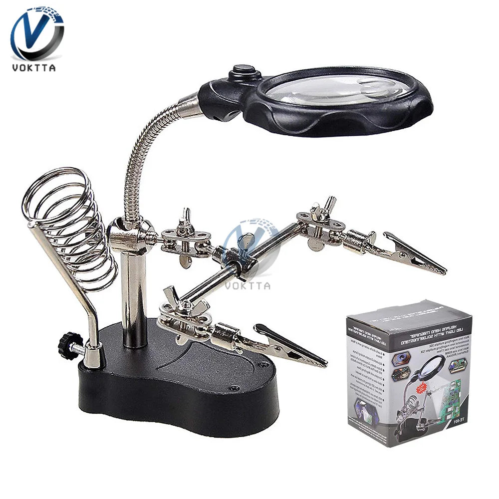 Portable Soldering Iron Station LED Magnifying Glass Soldering Iron Stand Rework Station Desktop Magnifier Soldering Repair Tool