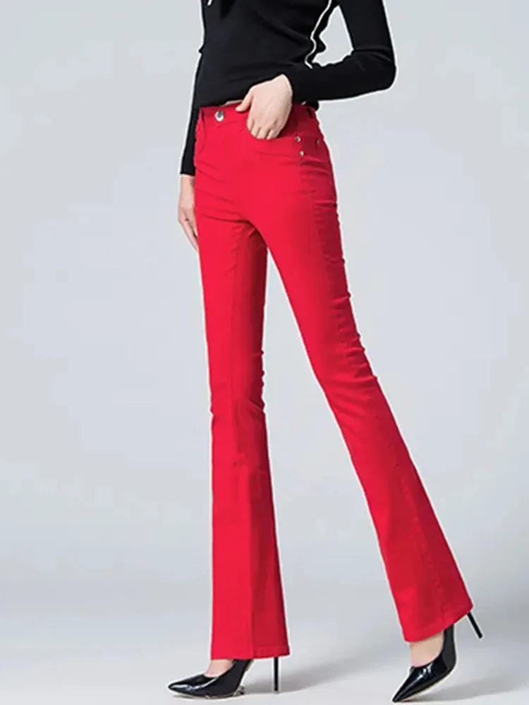 Female Elastic Force Straight Cylinder Pants Spring Autumn Annals Women Micro Flared Trousers Ladies New Solid Color Pantalons