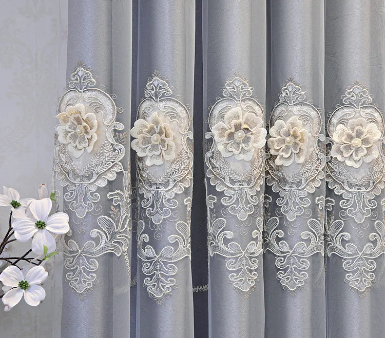 1PC High-precision Luxury Embroidered Fabric and Gauze Integrated Curtains