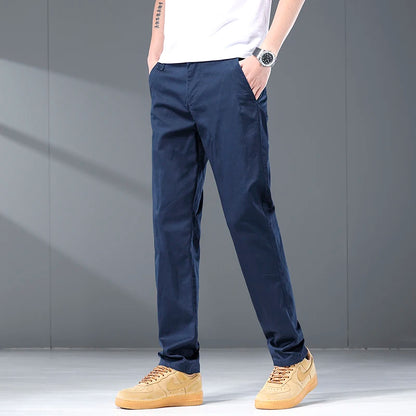 Thin Men's Casual Pants Highly Elastic Comfortable Stretch Cotton Straight Trousers  Loose Fashion Summer Clothes 3-colors