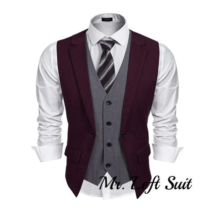 Men's Layered Suit Vest Business Dress Vests Formal Wedding Waistcoat Slim Fit