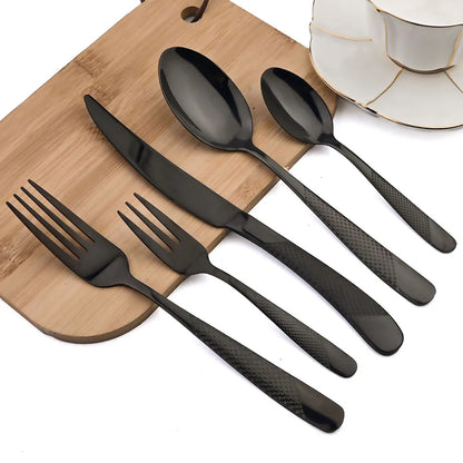 AJOYOUS 30Pcs Dinnerware Set Steak Knives Fork Tea Spoon Cutlery Set Stainless Steel Western Flatware Kitchen Tableware