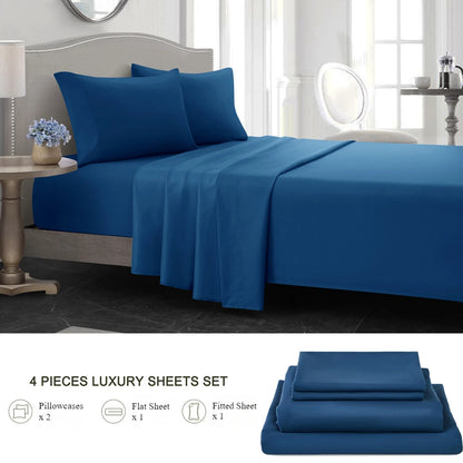 Four-Piece Solid Beding Set Luxury 100% Polyester Cooling Bed Sheets Set Soft Fitted sheet & Bed Sheet & Pillowcases