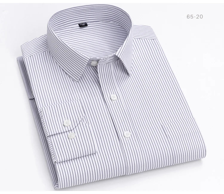 Men's Classic Long Sleeve Print/striped Basic Dress Shirts Single Patch Pocket 65% Cotton Business Standard-fit Office Shirt