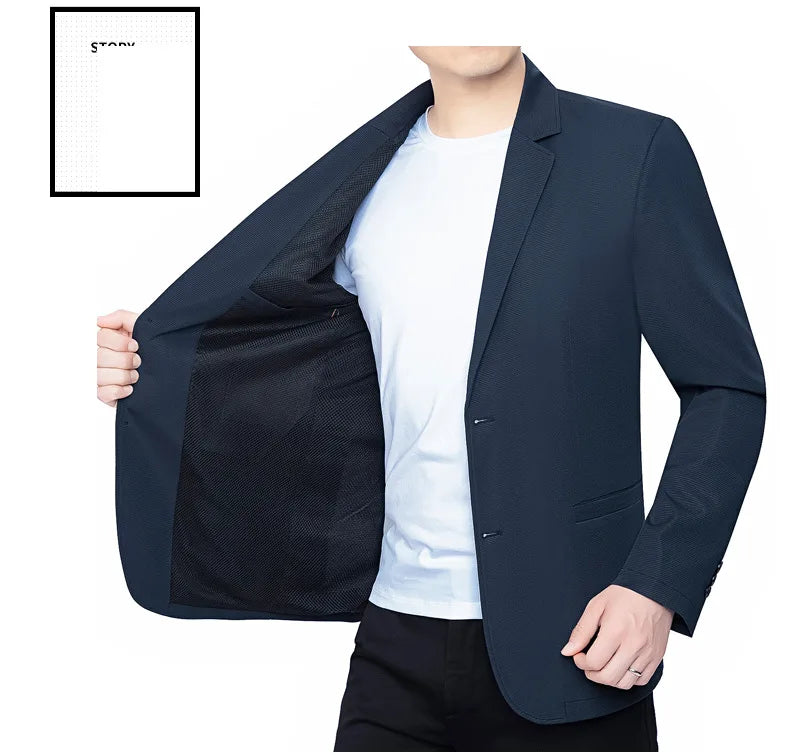 New Summer Man Mesh Thin Blazers Jackets Solid Business Casual Suits Coats Fashion Male Quick Drying Blazers Men's Clothing 4XL