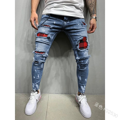 Fashion Street Style Ripped Skinny Jeans Men Vintage wash Solid Denim Trouser Mens Casual Slim fit pencil denim Pants hot sale