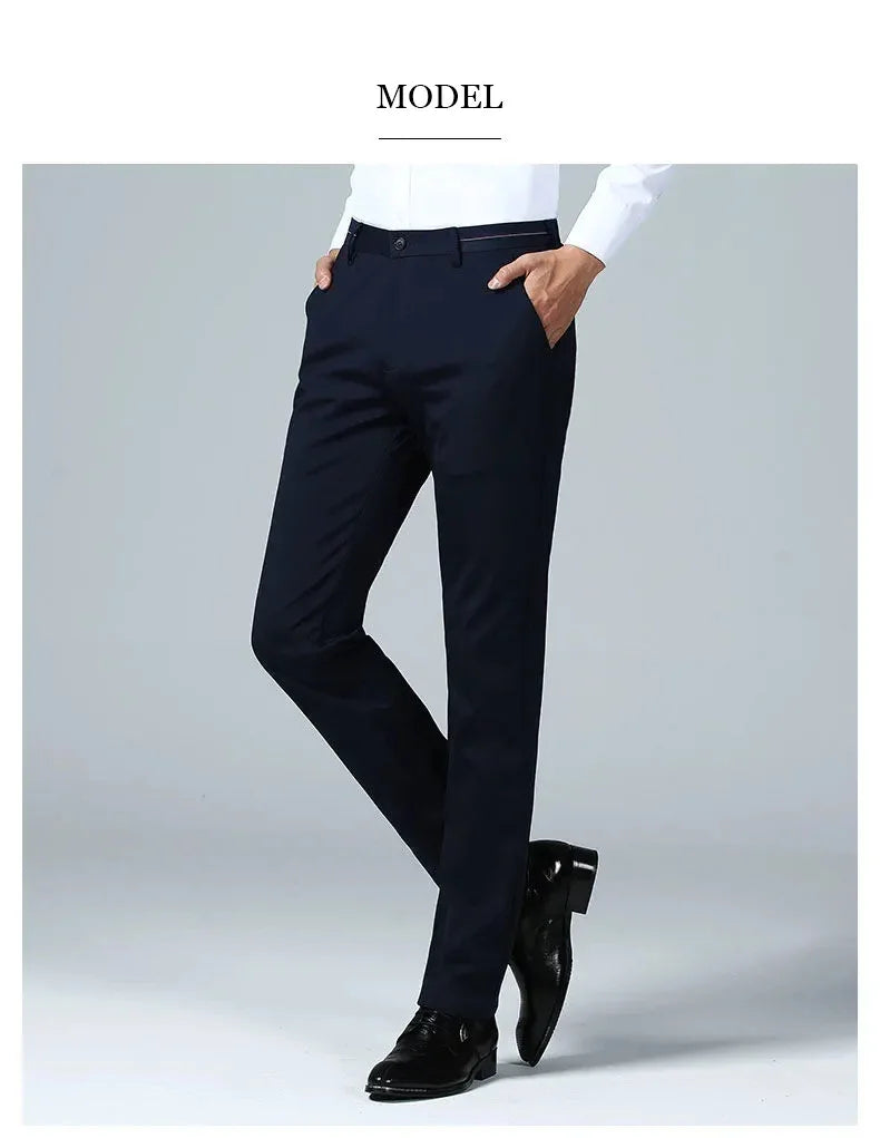 Mens Summer Fashion Business Casual Suit Pants Long Pants Male Elastic Straight Formal Brand Trousers Plus Big Size 28-40 KOACUS