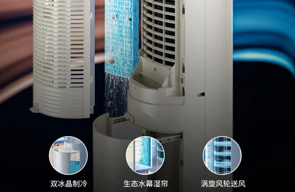 220V Midea Portable Cooler, Tower Fan with Water Cooling Function for Bedroom, Home and Office