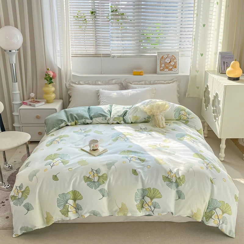 Fresh Floral Pattern Duvet Cover 1Pc 100% Cotton Skin-friendly Breathable Comforter Cover Home Bedding for Kids Teens Adults