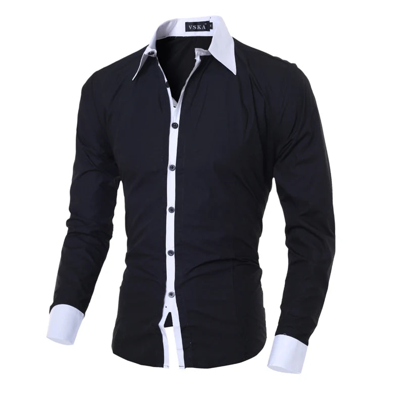 Men Long Sleeve Shirt 2024 Spring Striped Shirts Slim Fit Male Casual Social Patchwork Shirt Turn-down Collar Camisa Masculina