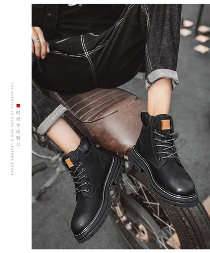 Boots Men High Top Boots High Quality Women Leather Shoes Fashion Outdoor Sneakers Men Lace Up Non-Slip Ankle Boots for Couple