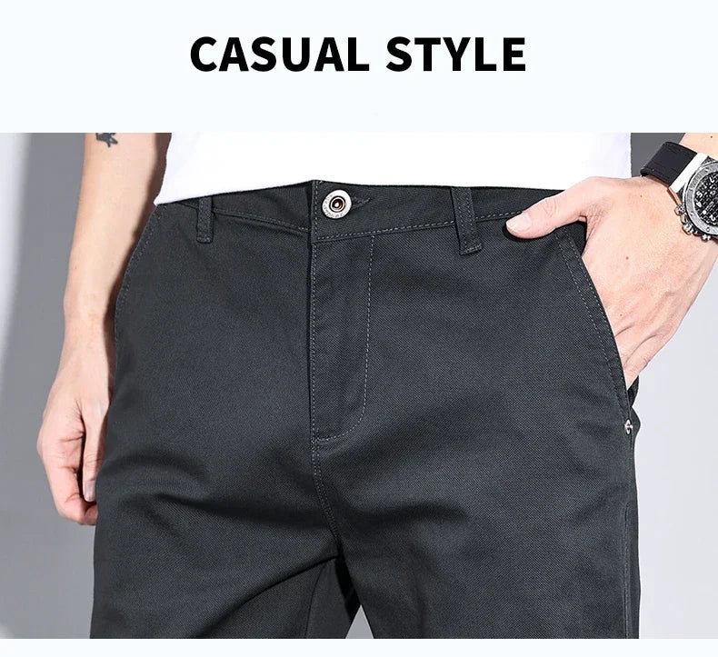 Four Seasons Men's New White Fashion Casual Pants Stretch Straight Comfortable Soft Business Work Trousers Male Brand Clothes